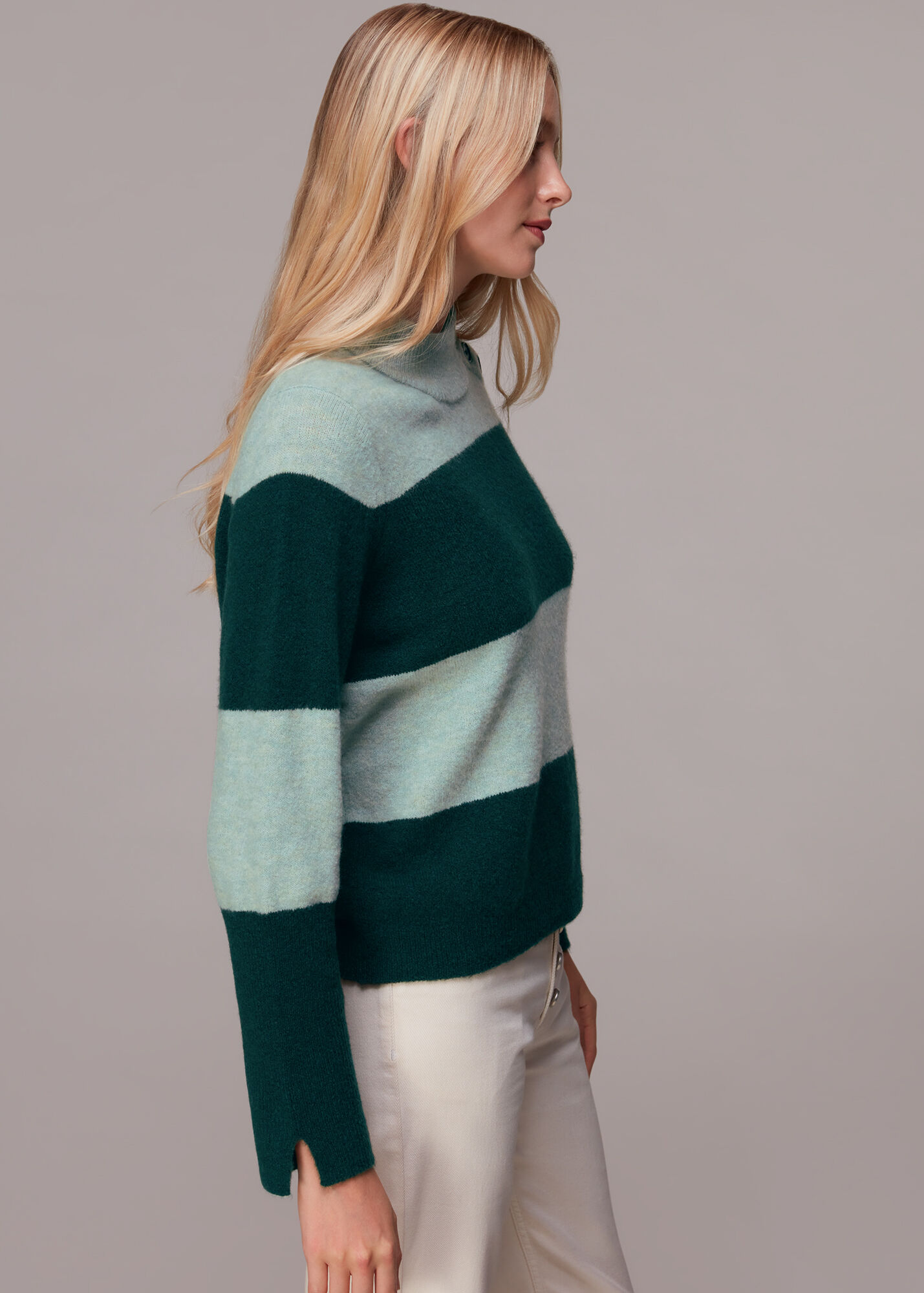 Green/Multi Stripe Button Neck Jumper WHISTLES