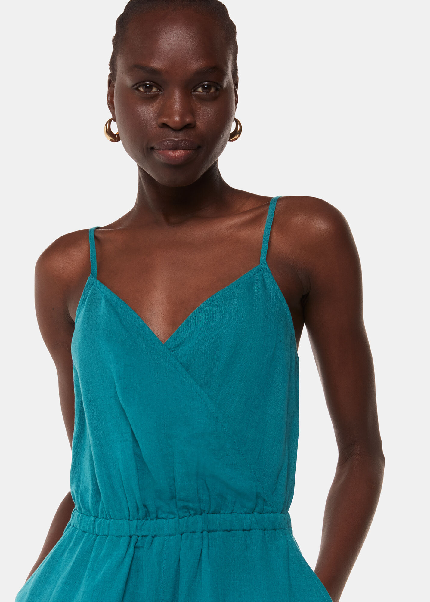 Teal Wrap Linen Blend Jumpsuit | WHISTLES | Whistles US |