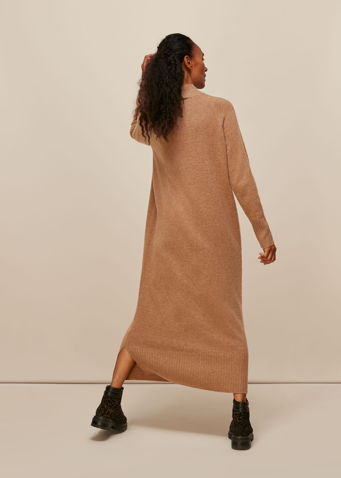 Longline Knit Dress Brown Longline Knit Dress Knitted Shirt Dress  (Chocolate)