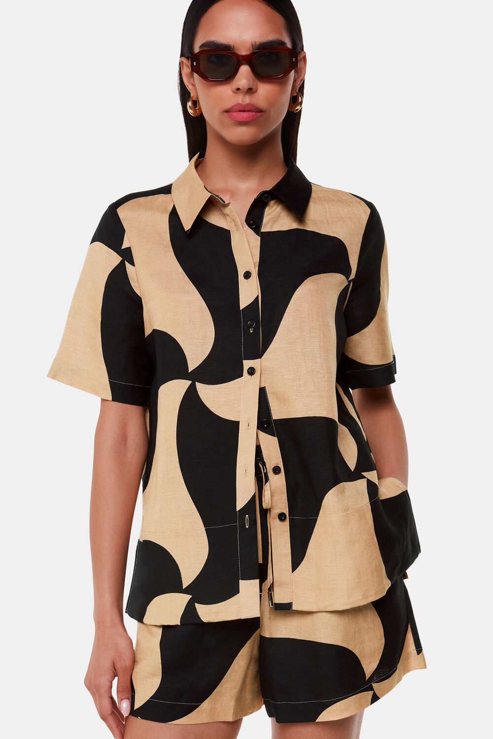 Black Swirl Linen Blend Short