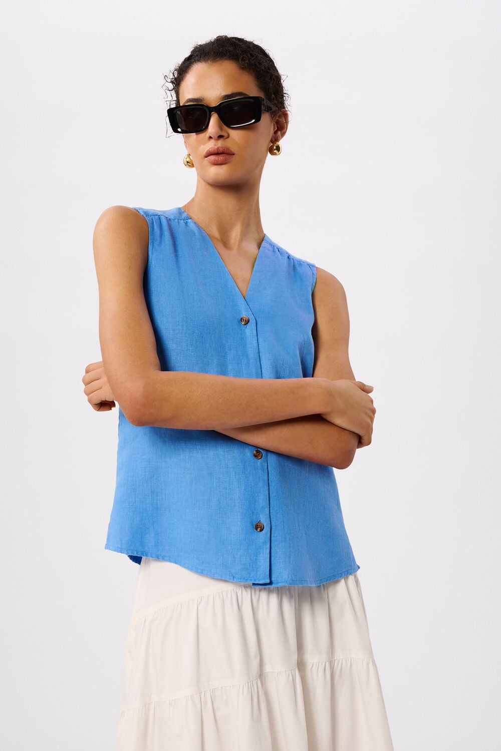 Blue Laura Linen Tank
