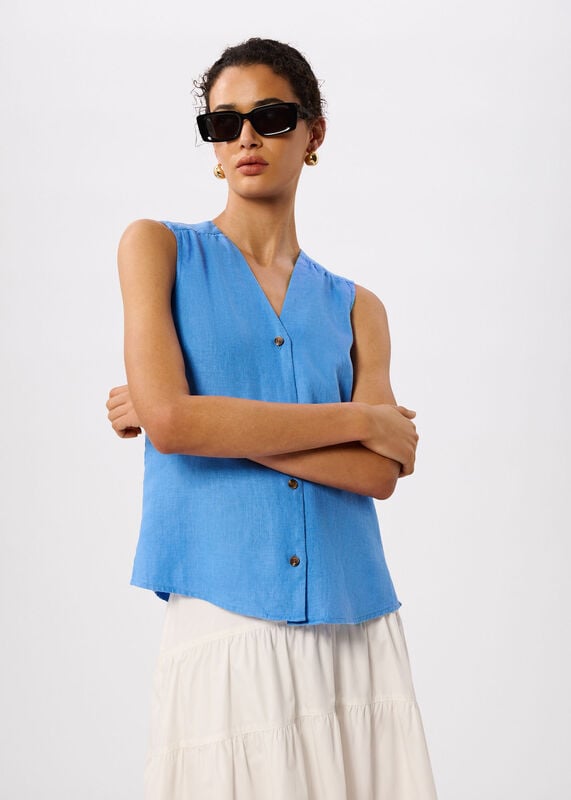 Blue Laura Linen Tank