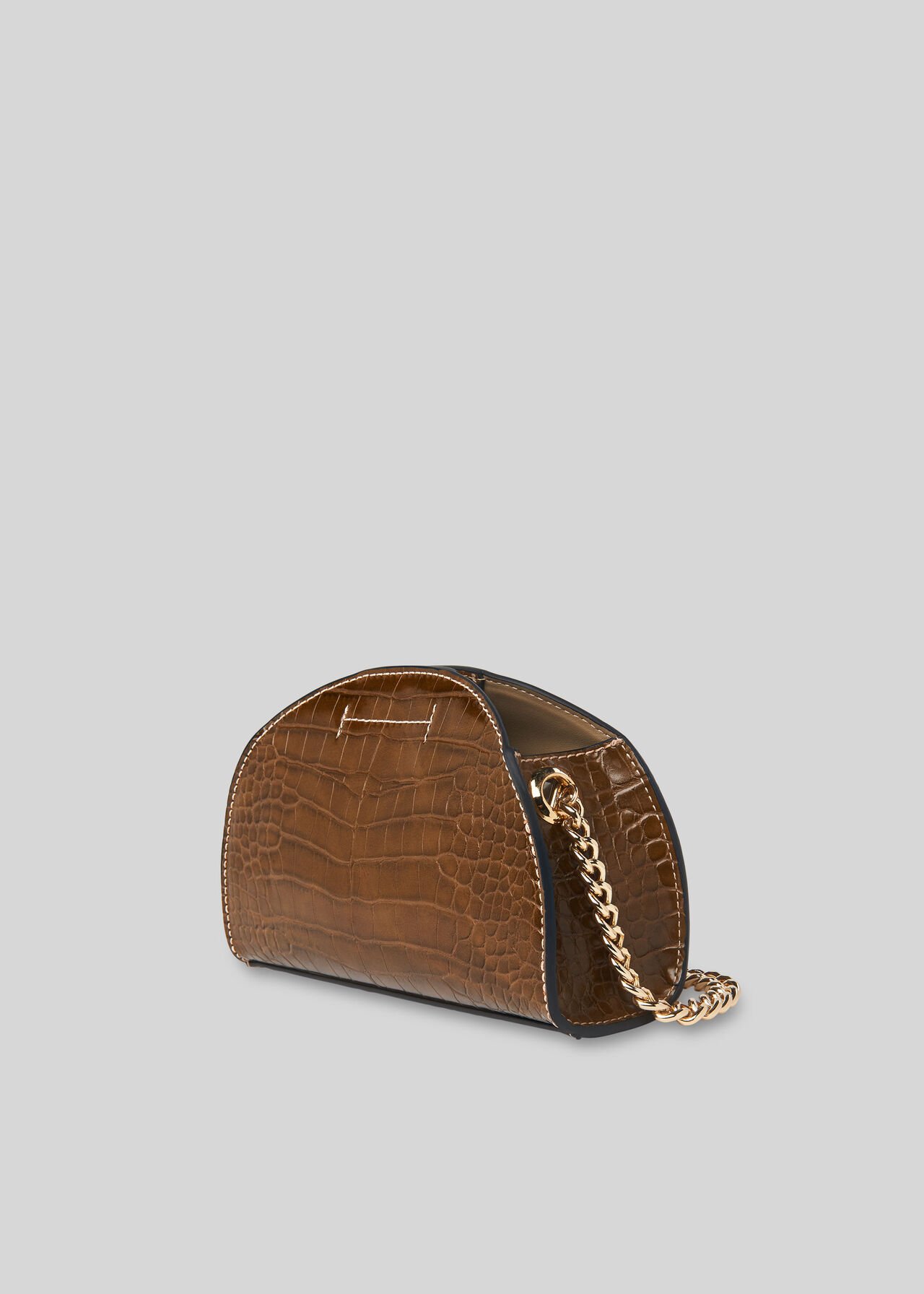 Miri Small Half Moon Croc Bag Brown