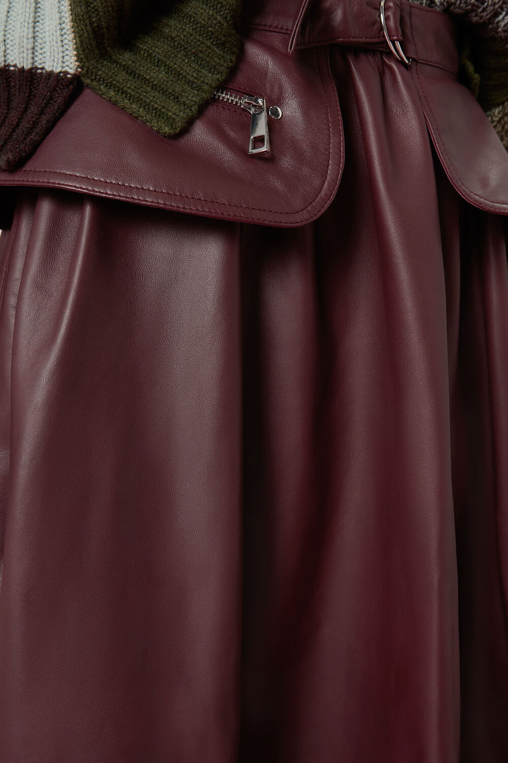 Belt Detail Leather Skirt