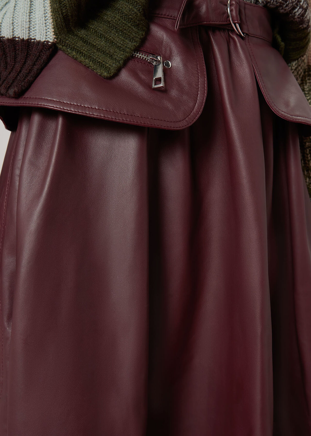 Belt Detail Leather Skirt