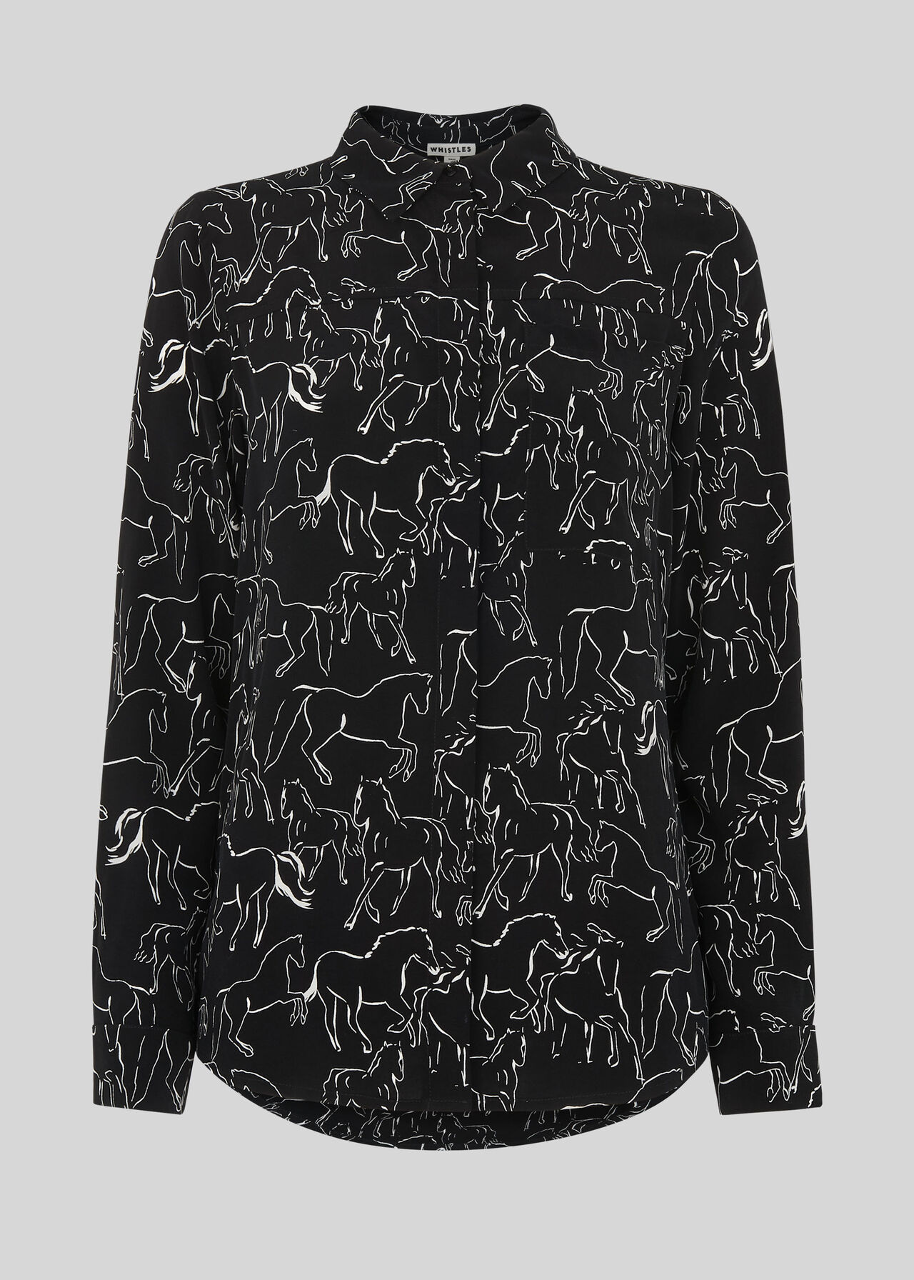 Stallion Print Pocket Shirt Black and White