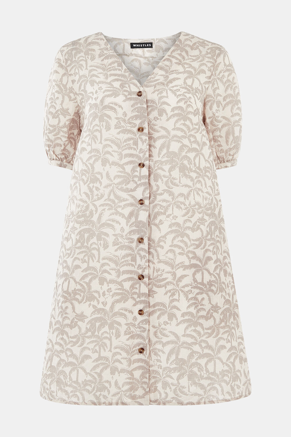 Ivory Palm Print Linen Blend Dress