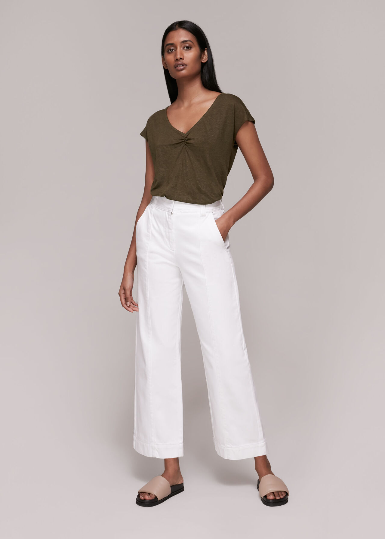 Ruched V-Neck Linen Tee