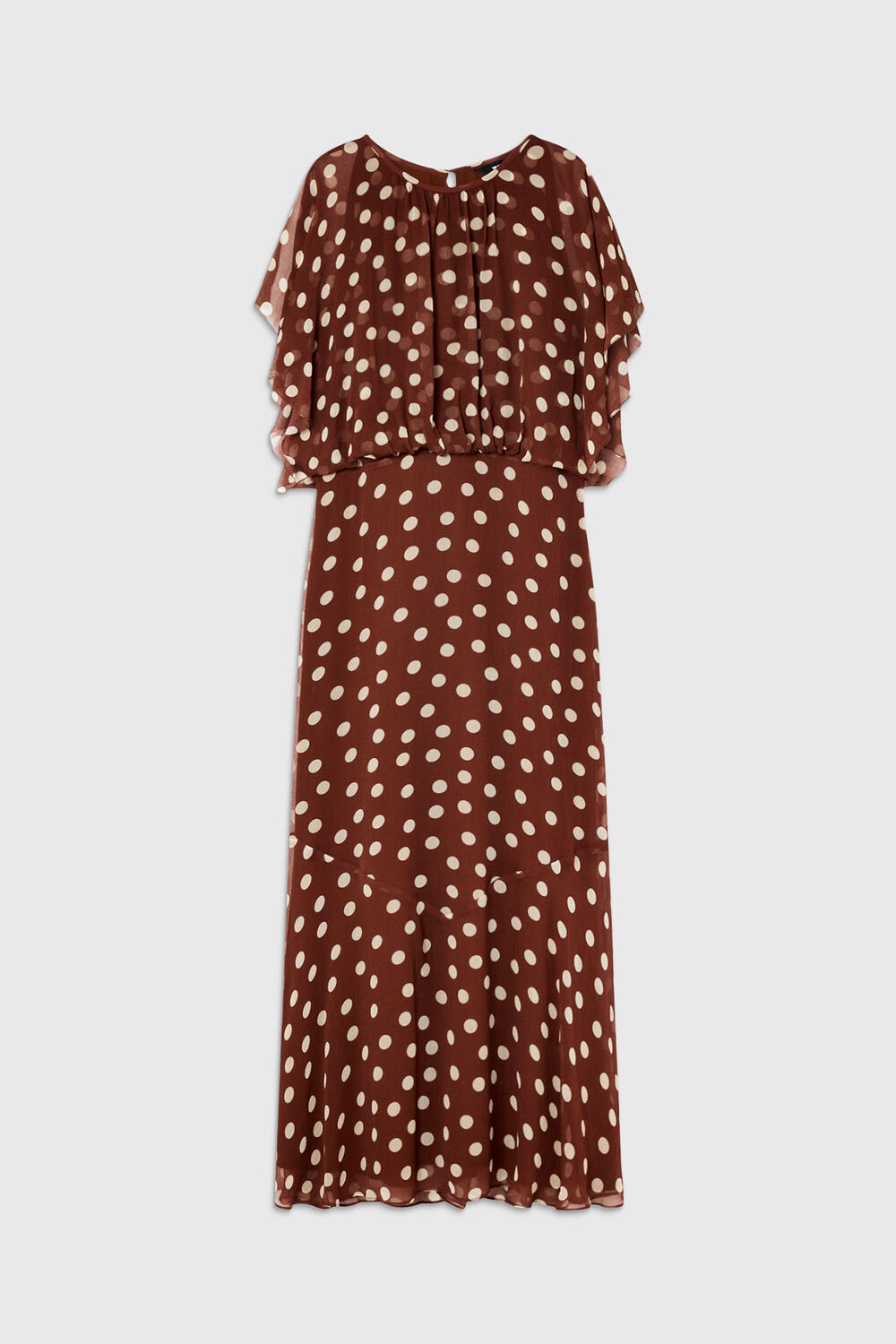 Brown Polka Dot Print Midi Dress