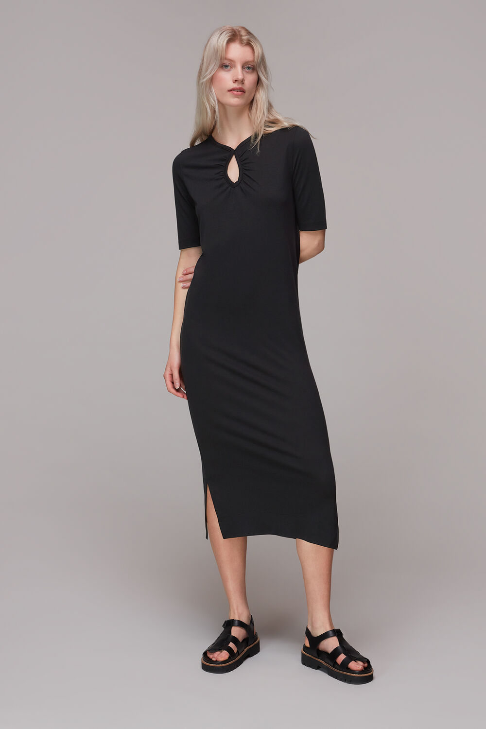 Black Keyhole Jersey Midi Dress