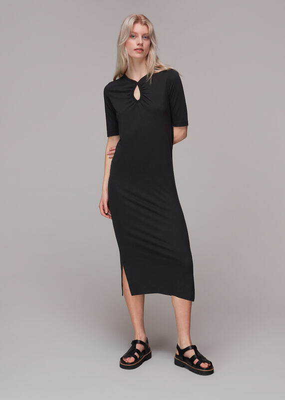 Black Keyhole Jersey Midi Dress