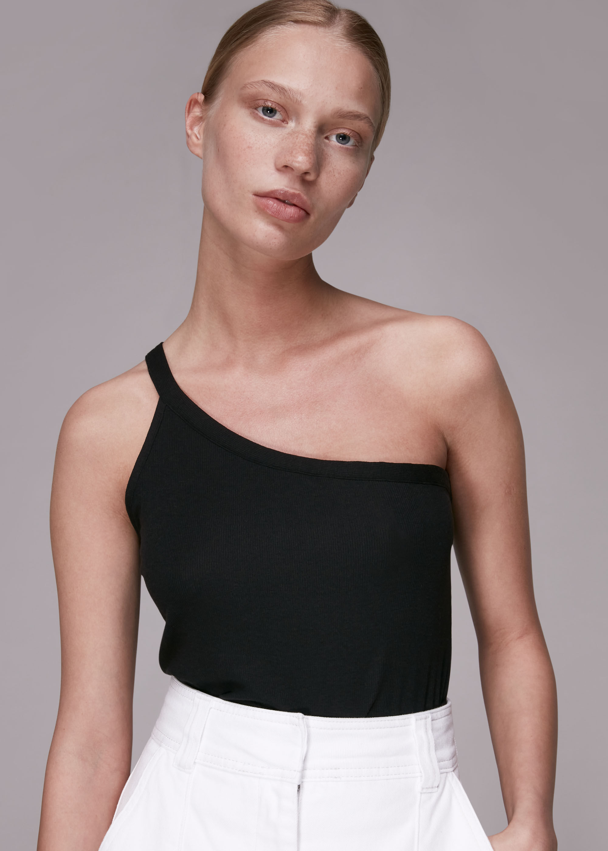 Black Ribbed One Shoulder Cami