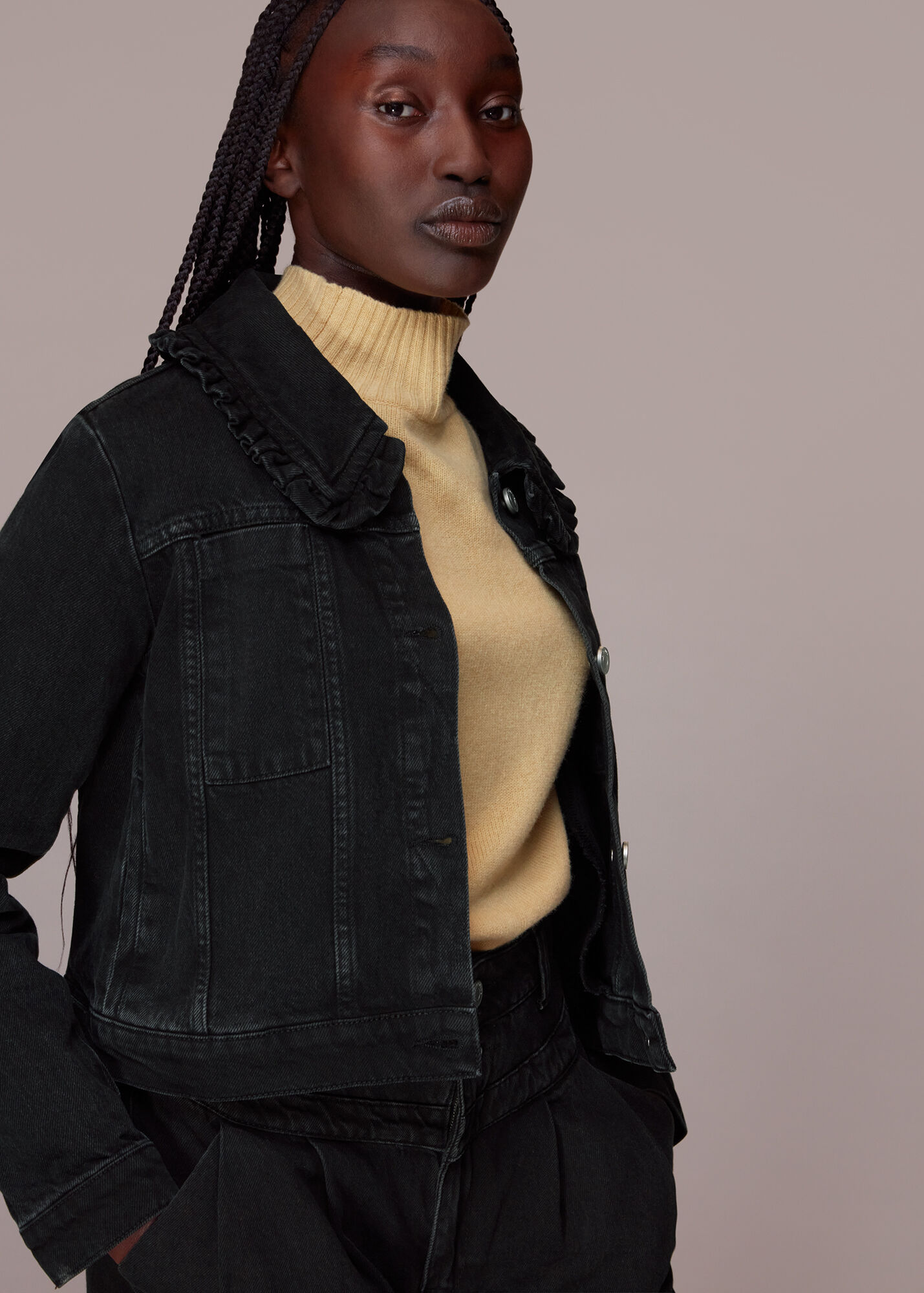 Black Collar Detail Denim Jacket WHISTLES