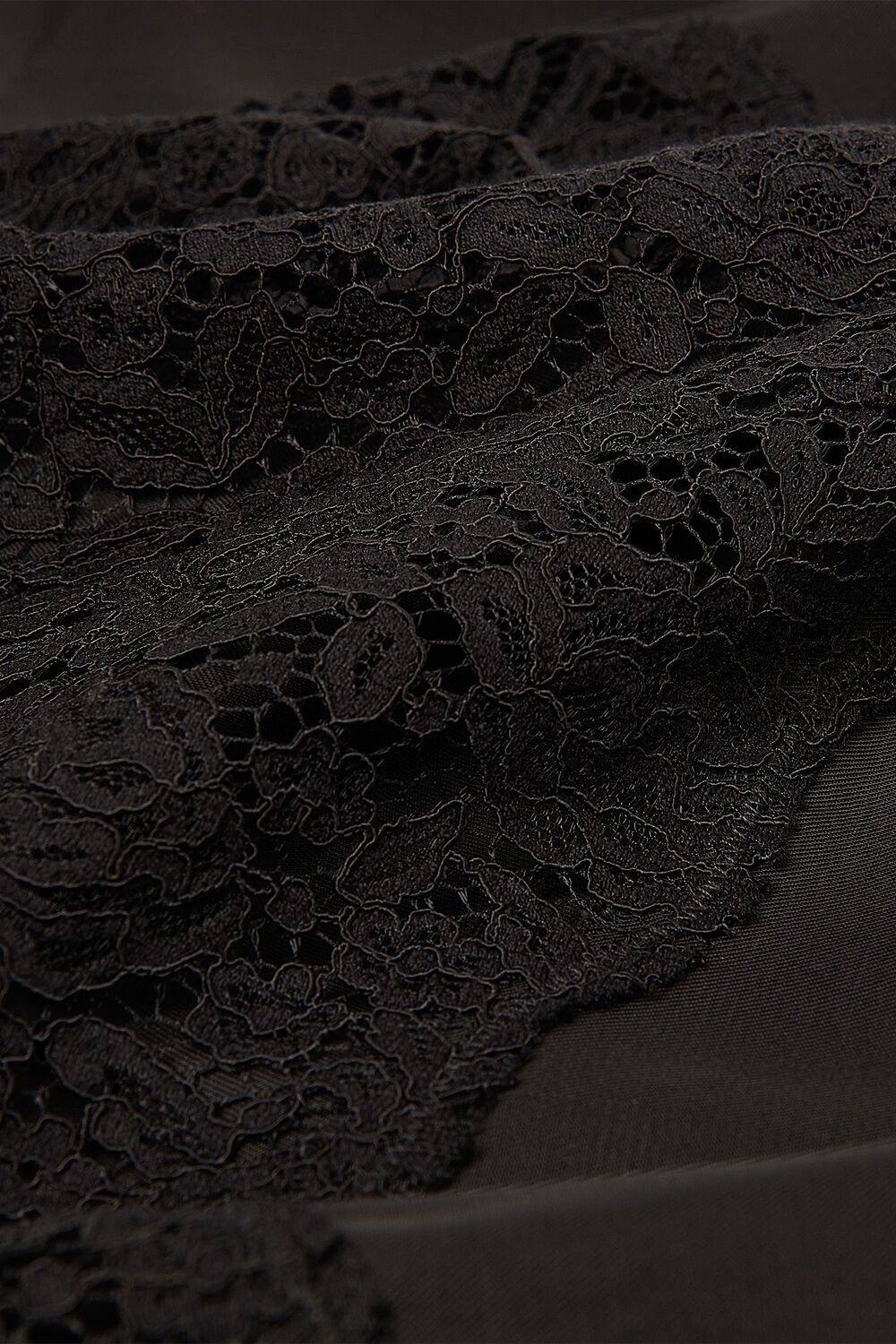 Black Lace Detail Satin Blouse