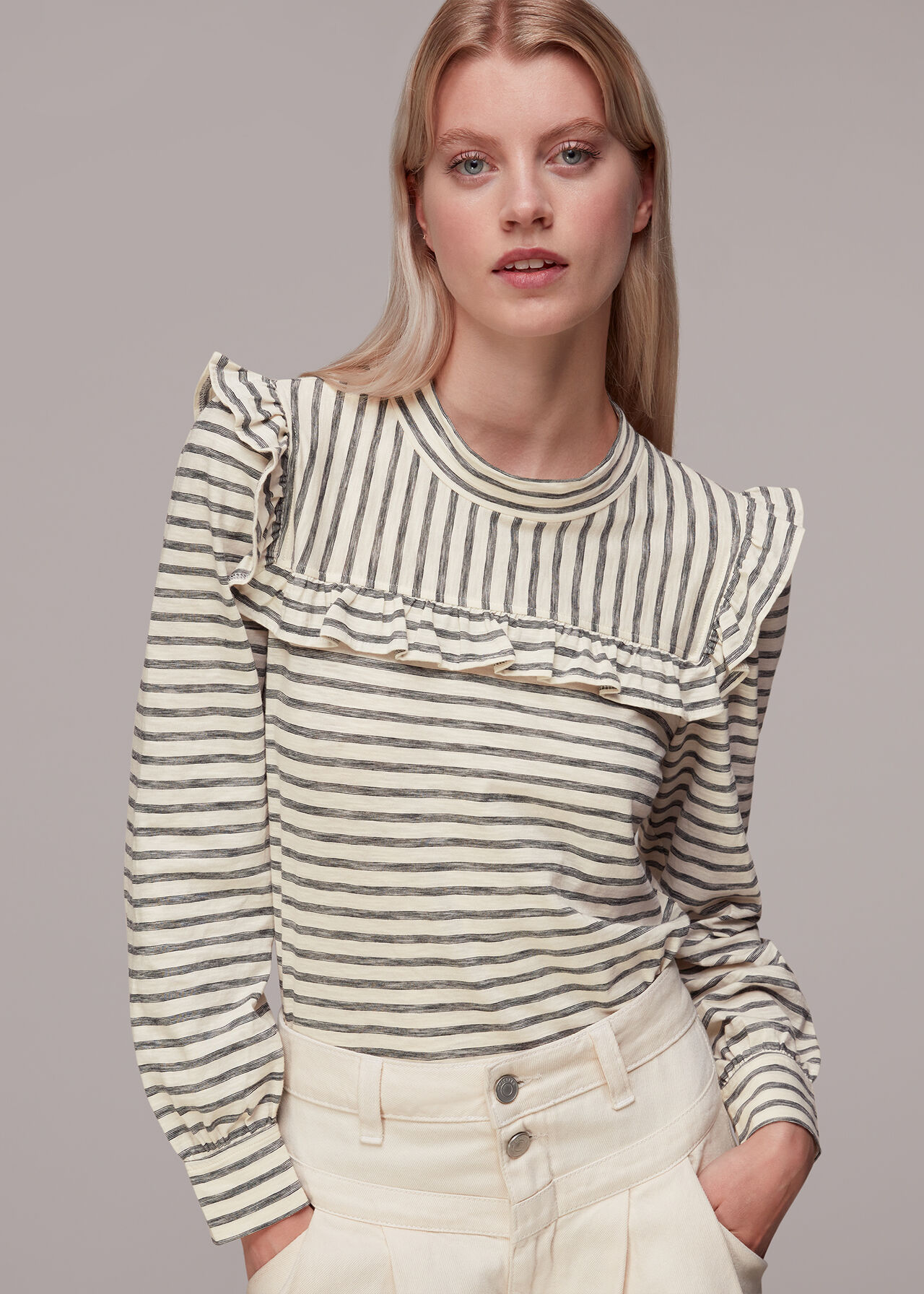 Stripe Yoke Frill Detail Top