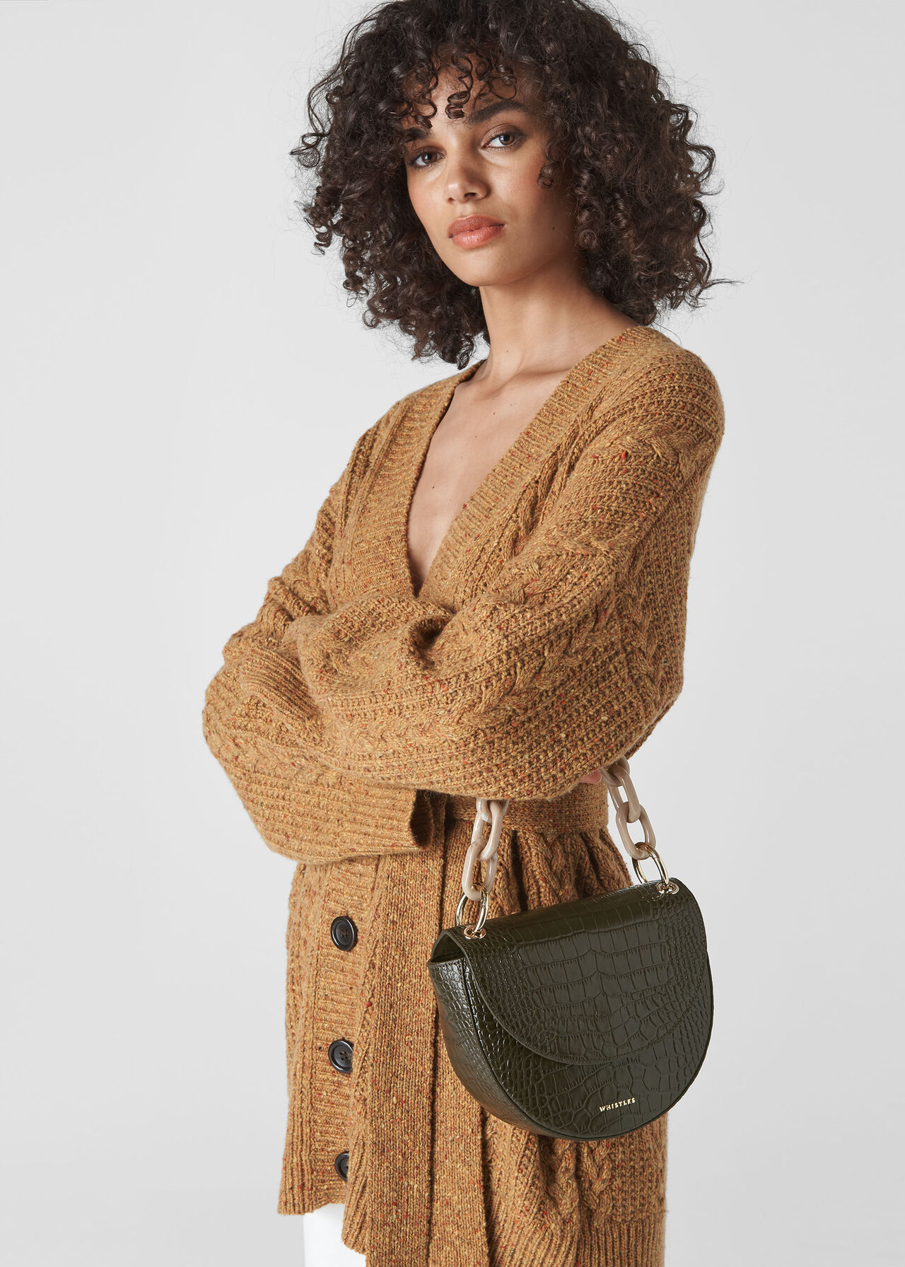 Dark Green Felix Resin Chain Saddle Bag WHISTLES