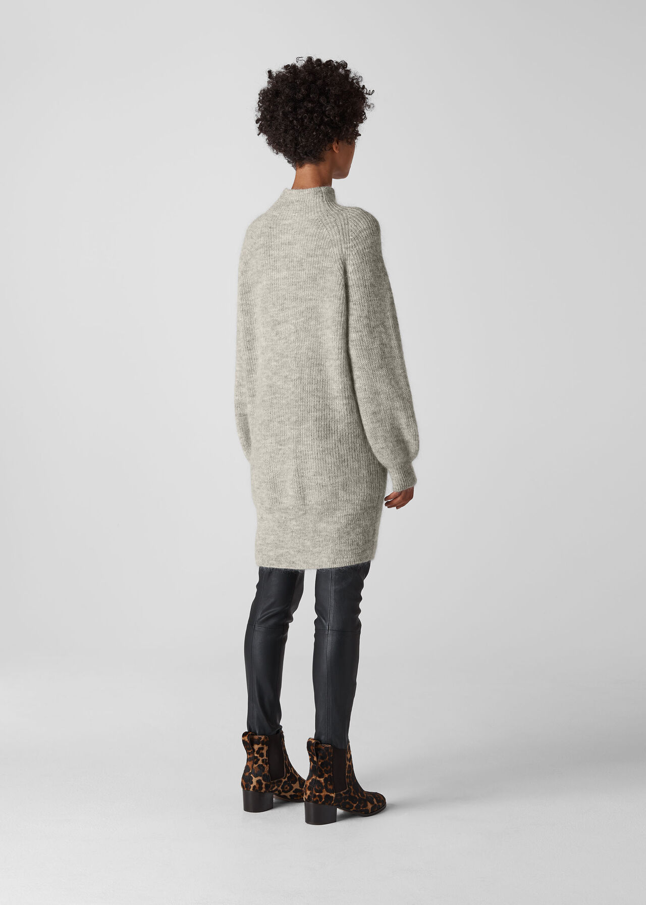 Mohair Funnel Neck Tunic Grey Marl