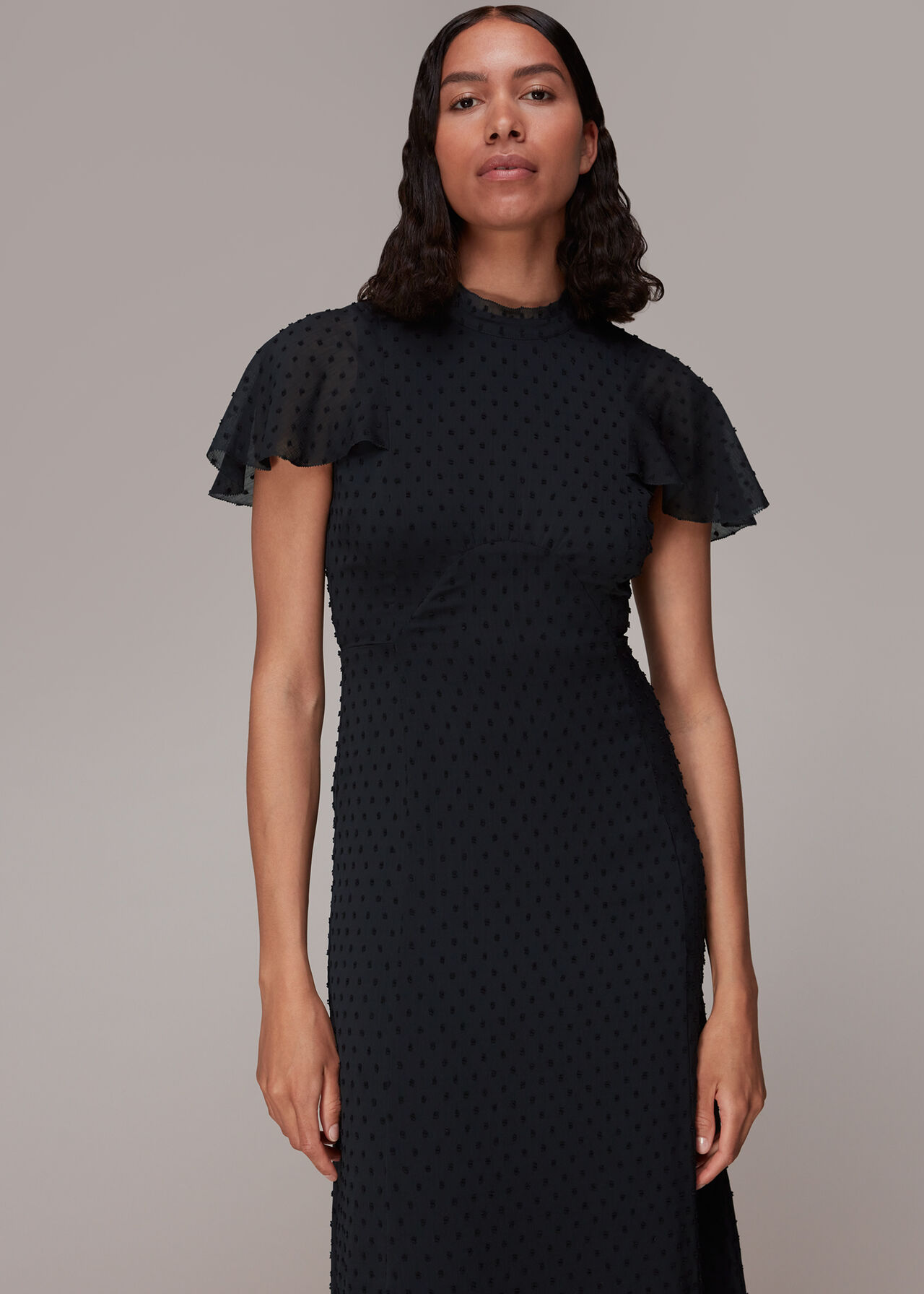 Navy Elouise Textured Dobby Dress | WHISTLES