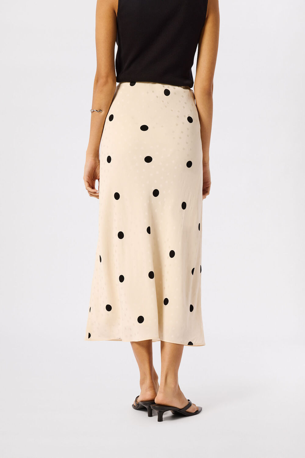 Jacquard Spot Satin Midi Skirt