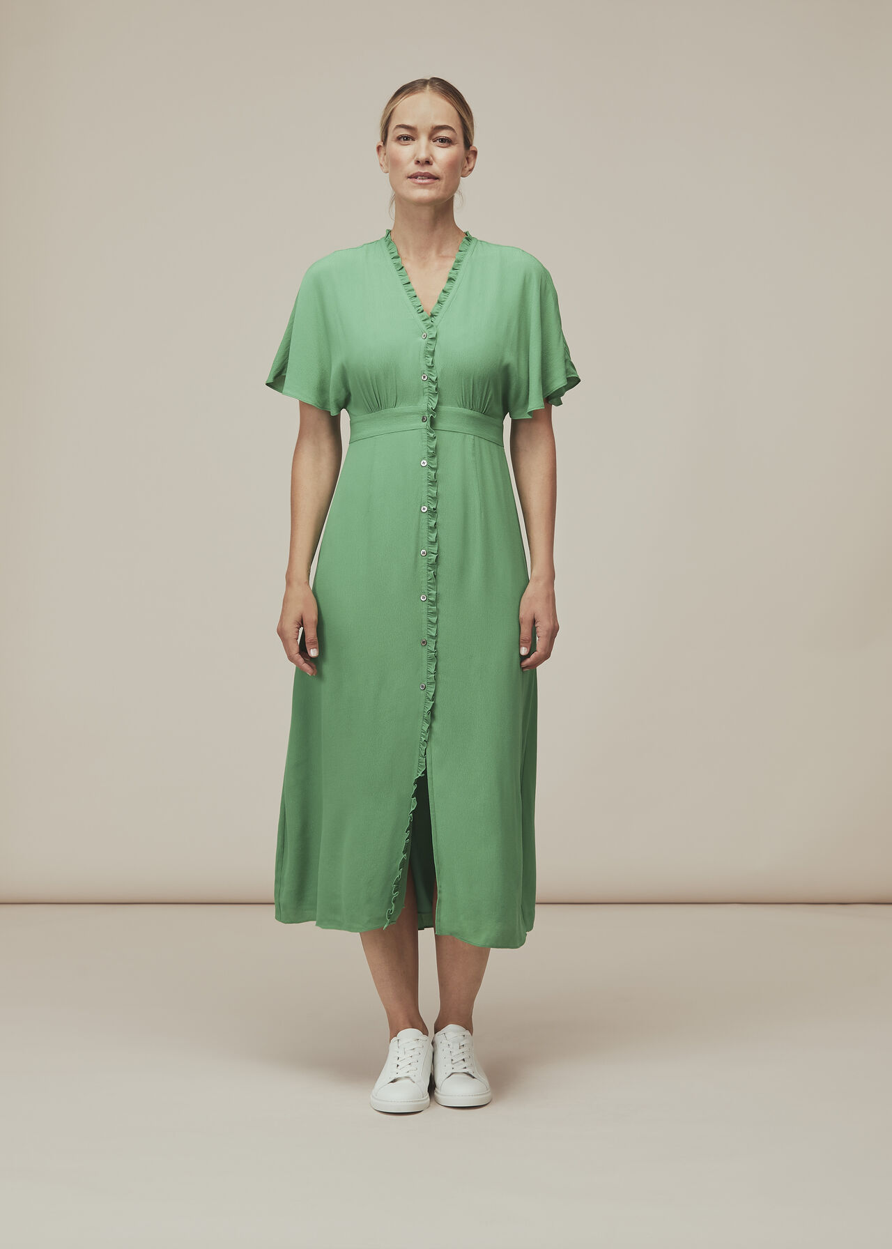 Green Ella V Neck Dress WHISTLES Whistles UK