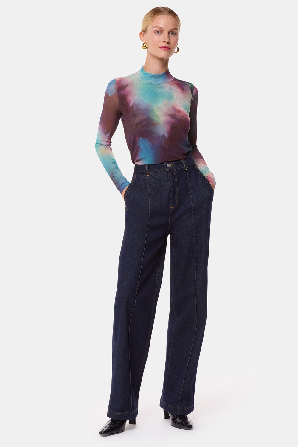 Oil Paint Print Mesh Top