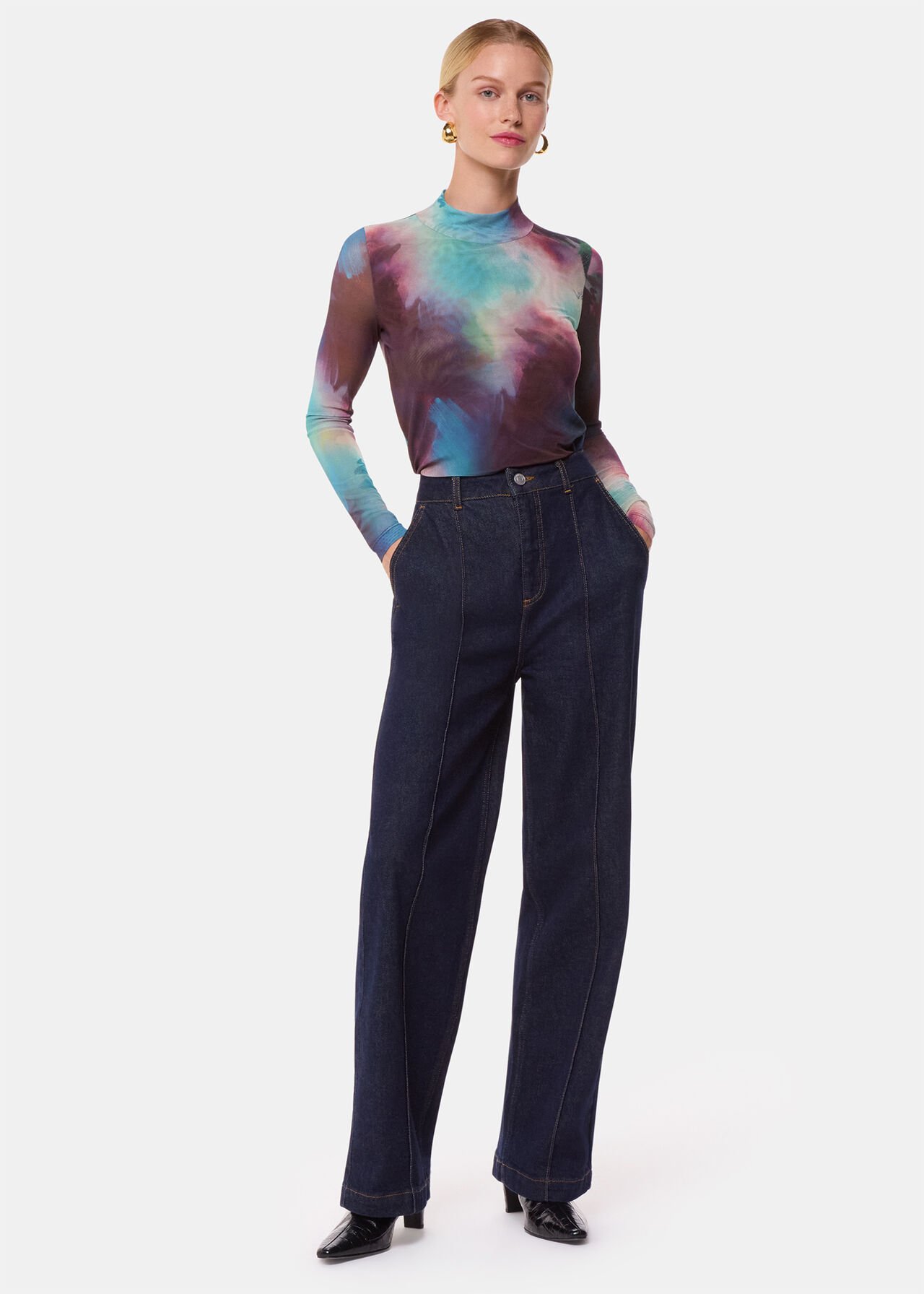 Oil Paint Print Mesh Top