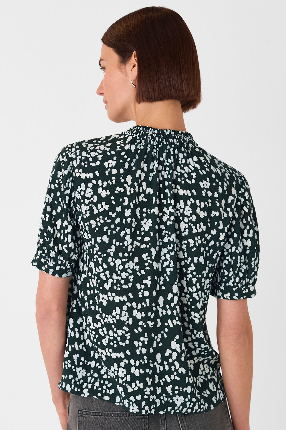 Teal Animal Tie Neck Blouse