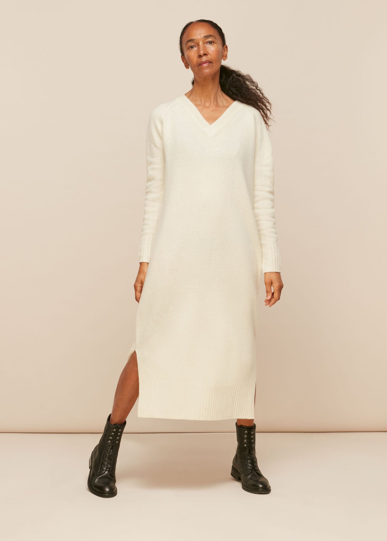 Ivory V Neck Knitted Dress | WHISTLES