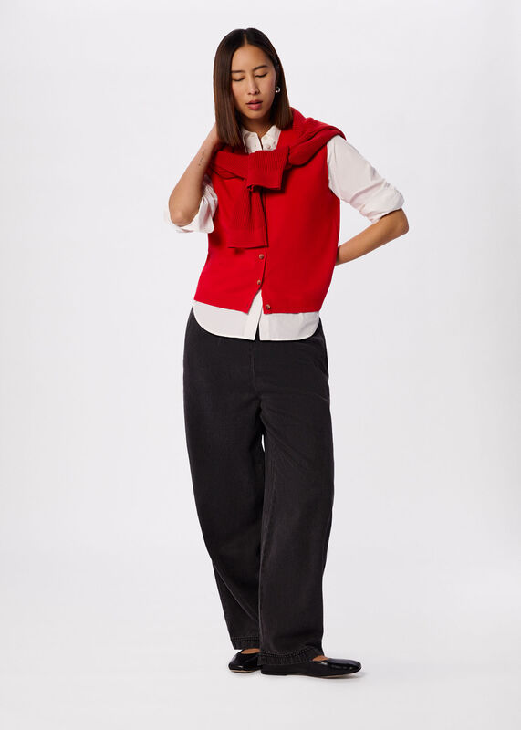 Red V Neck Button Front Knit Tank