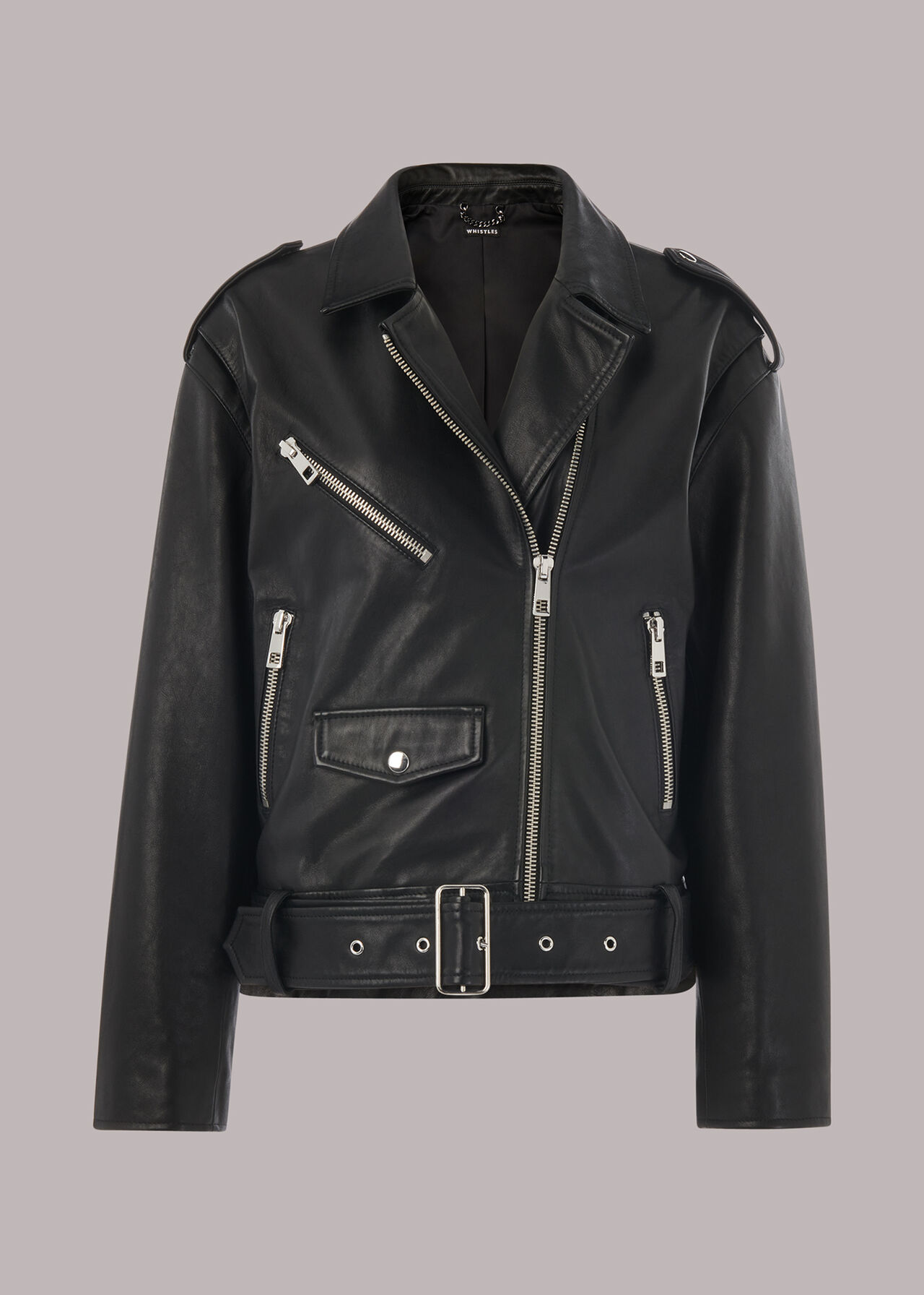 Black Sophia Oversized Leather Biker | WHISTLES