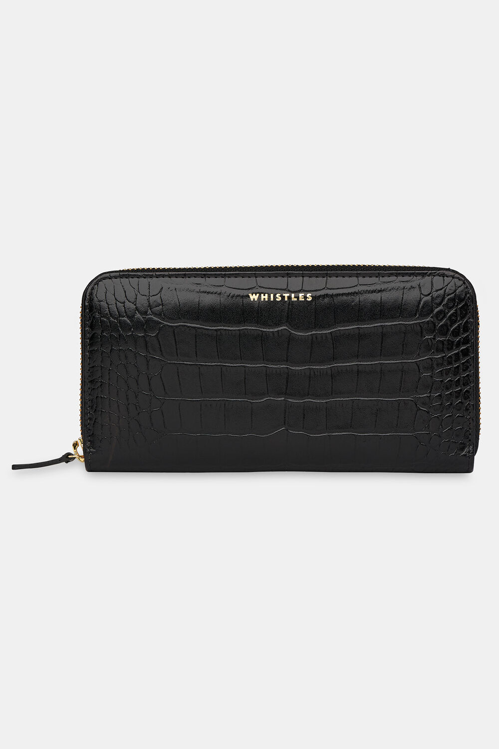 Black Shiny Croc Long Purse
