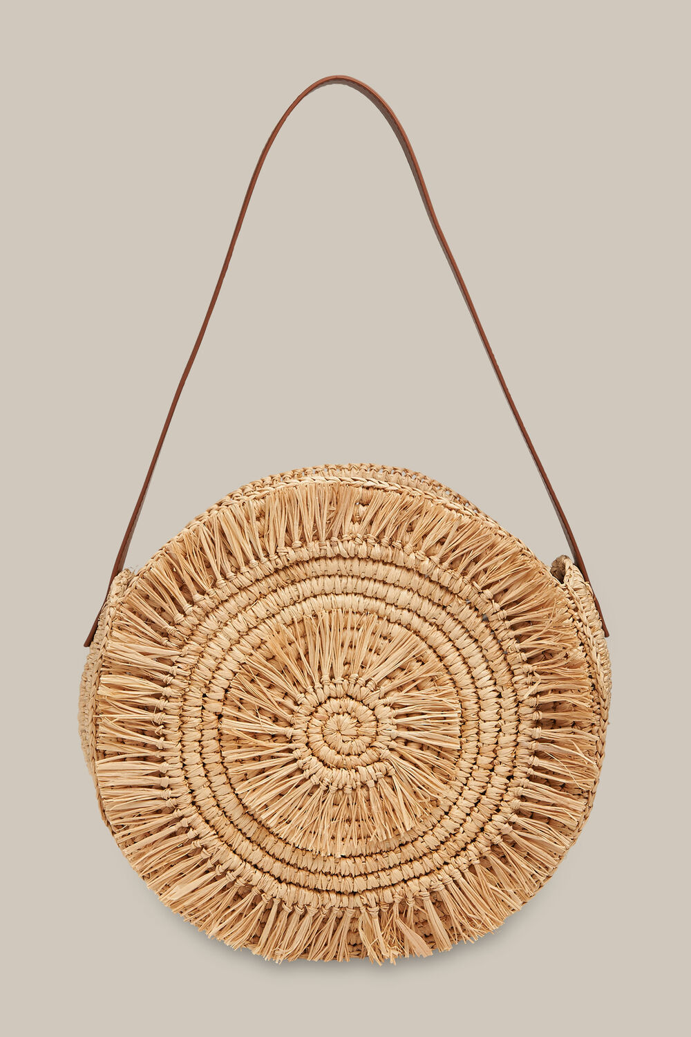 Lottie Round Straw Fringe Tote Neutral