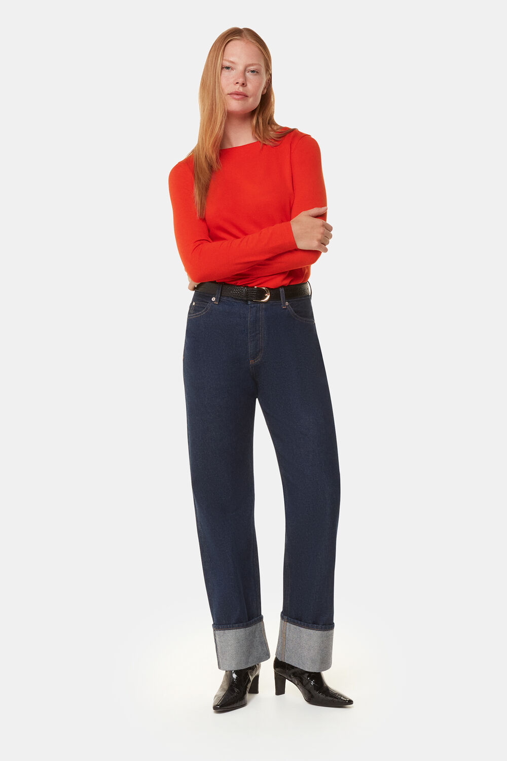 Red Slim Straight Neck Jersey Top