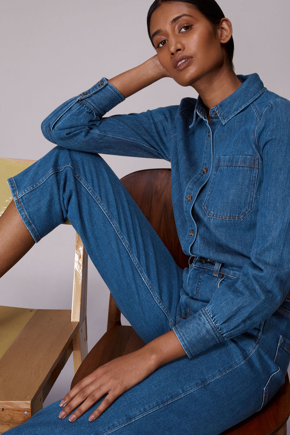 Puff Sleeve Detail Denim Shirt