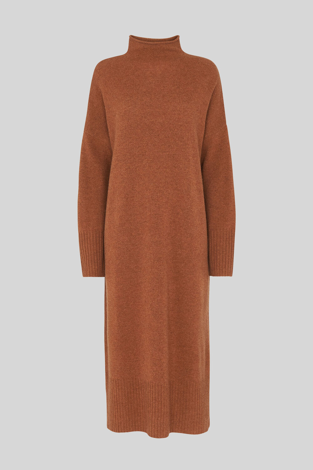 Rib Sleeve Knit Midi Dress Camel