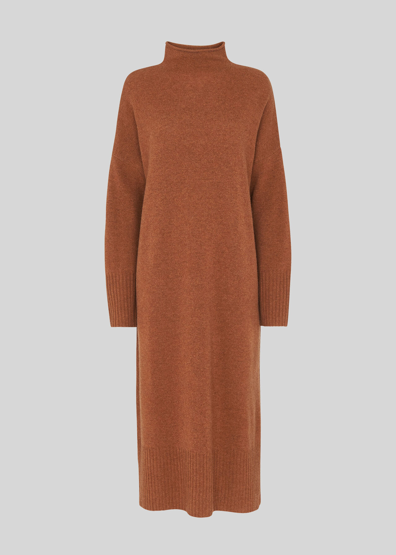 Rib Sleeve Knit Midi Dress Camel