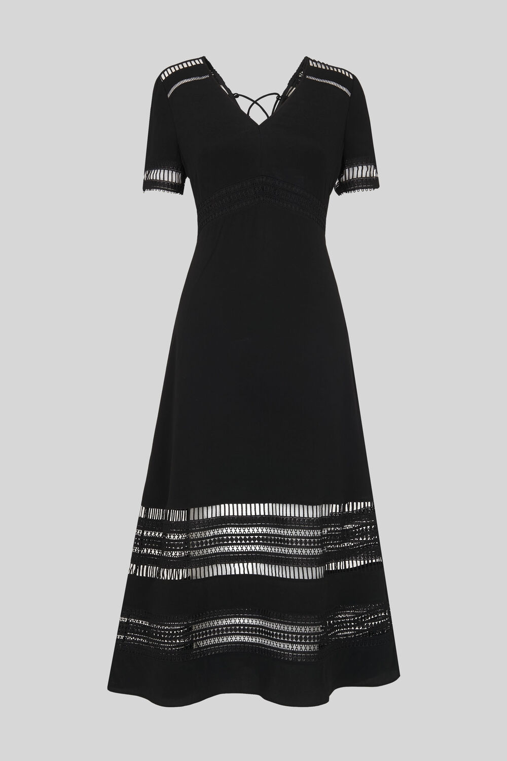 Elisa Lace Detail Midi Dress Black