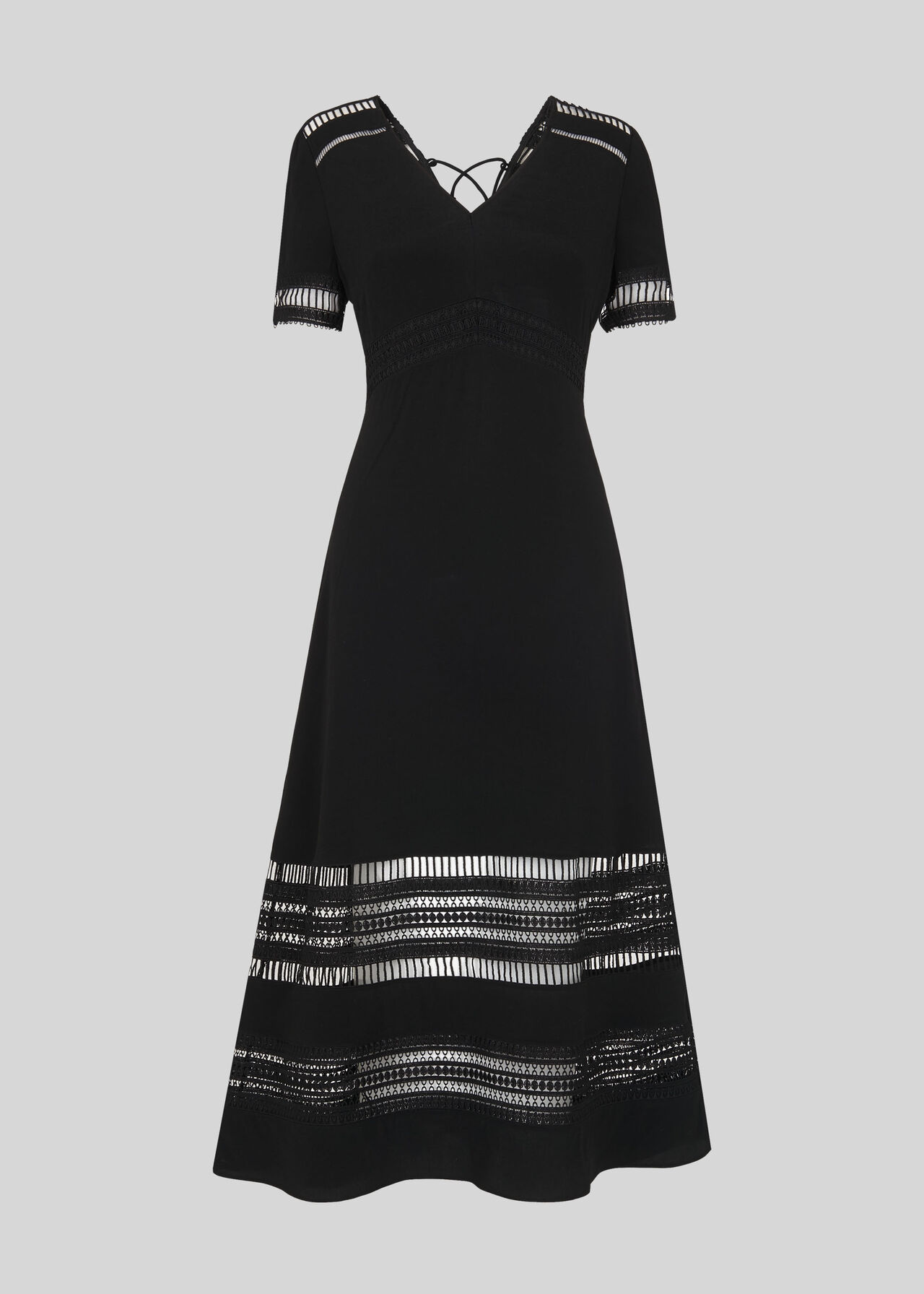 Elisa Lace Detail Midi Dress Black