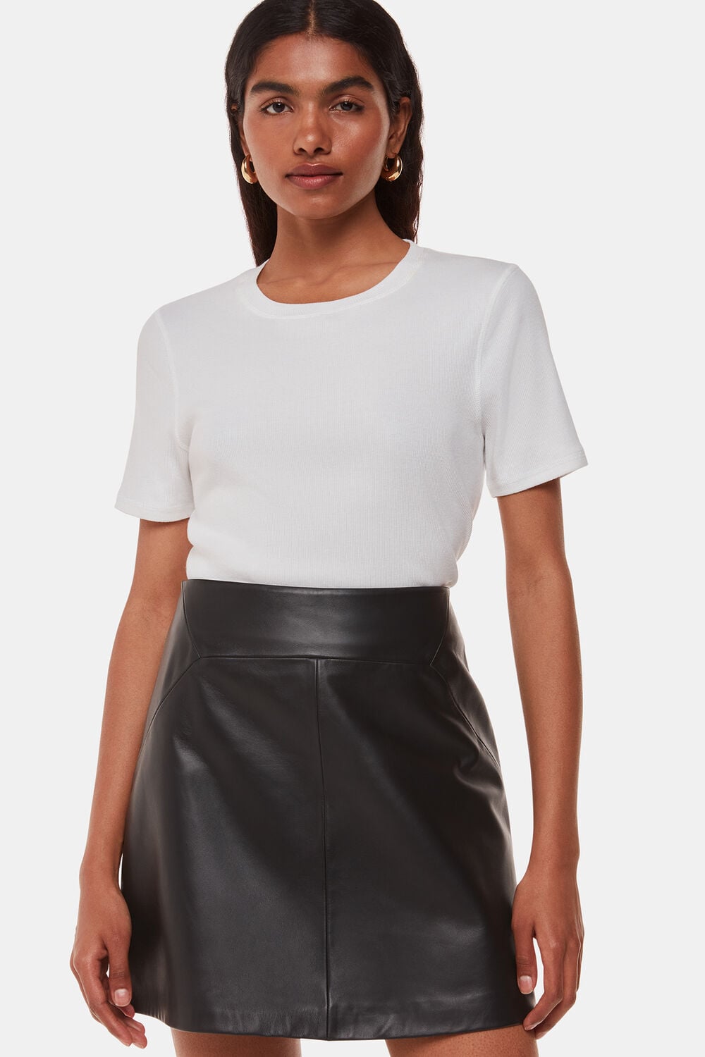 Black Petite Leather A Line Skirt