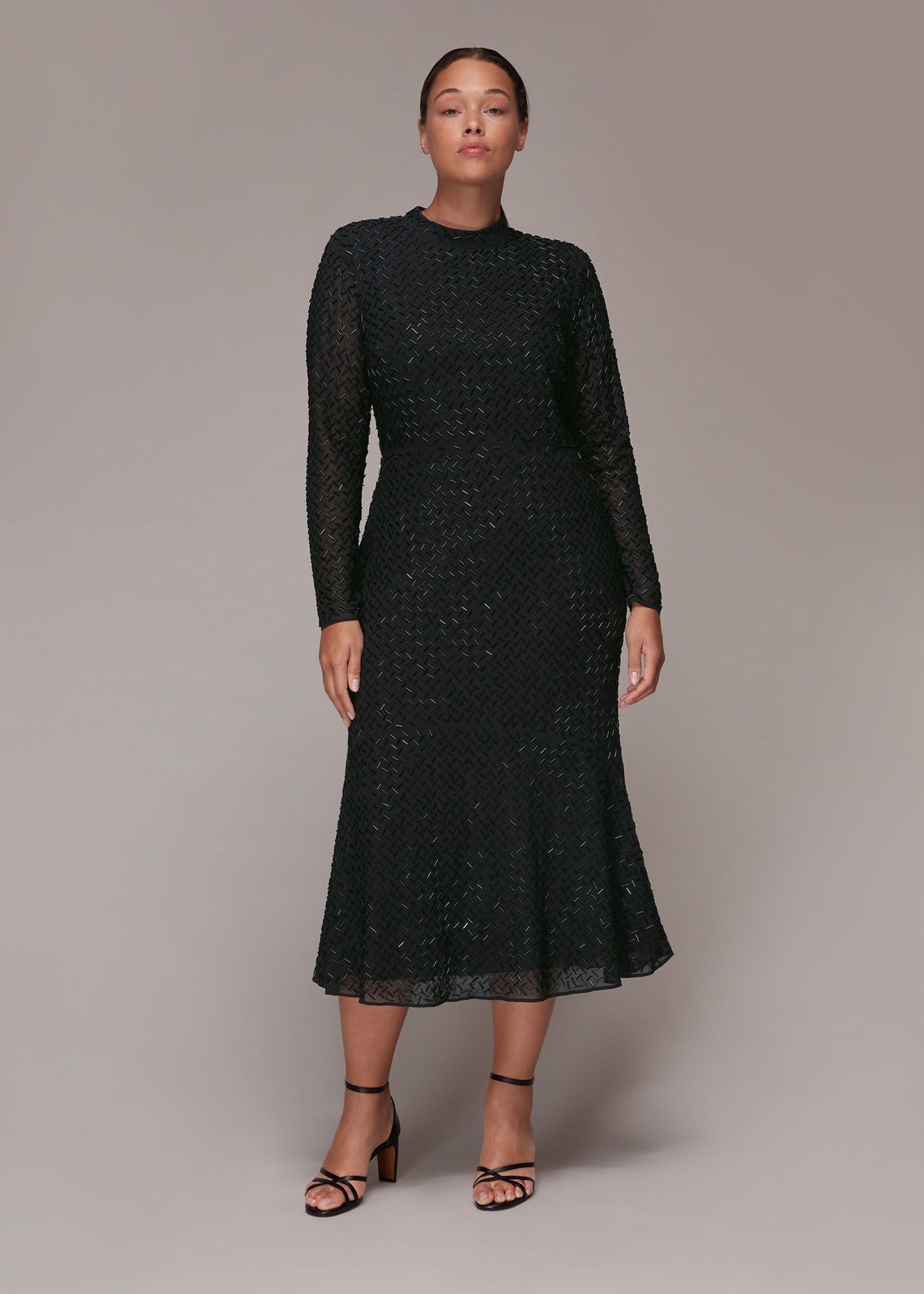 Beaded midi sales dress with sleeves