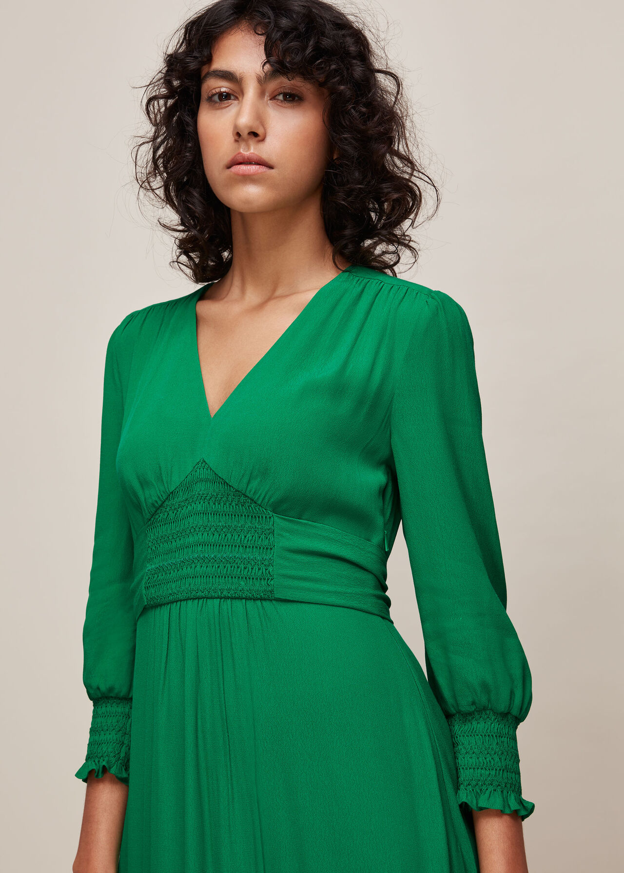 Green Zenna Shirred Waist Dress | WHISTLES