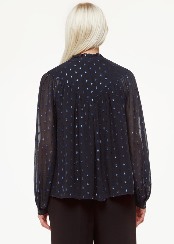 Navy Petite Mia Metallic Dobby Top