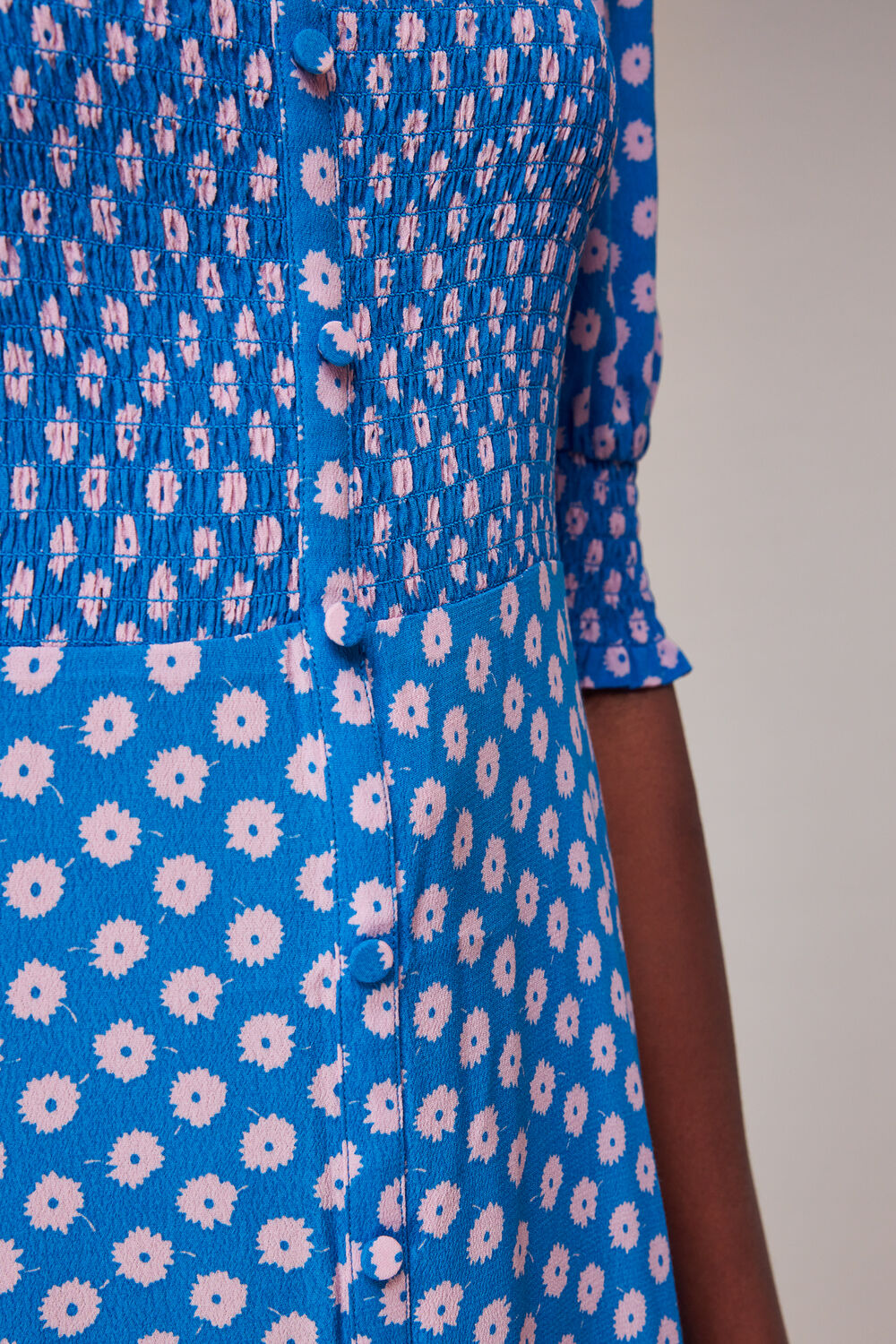 Floral Sunburst Shirred Dress