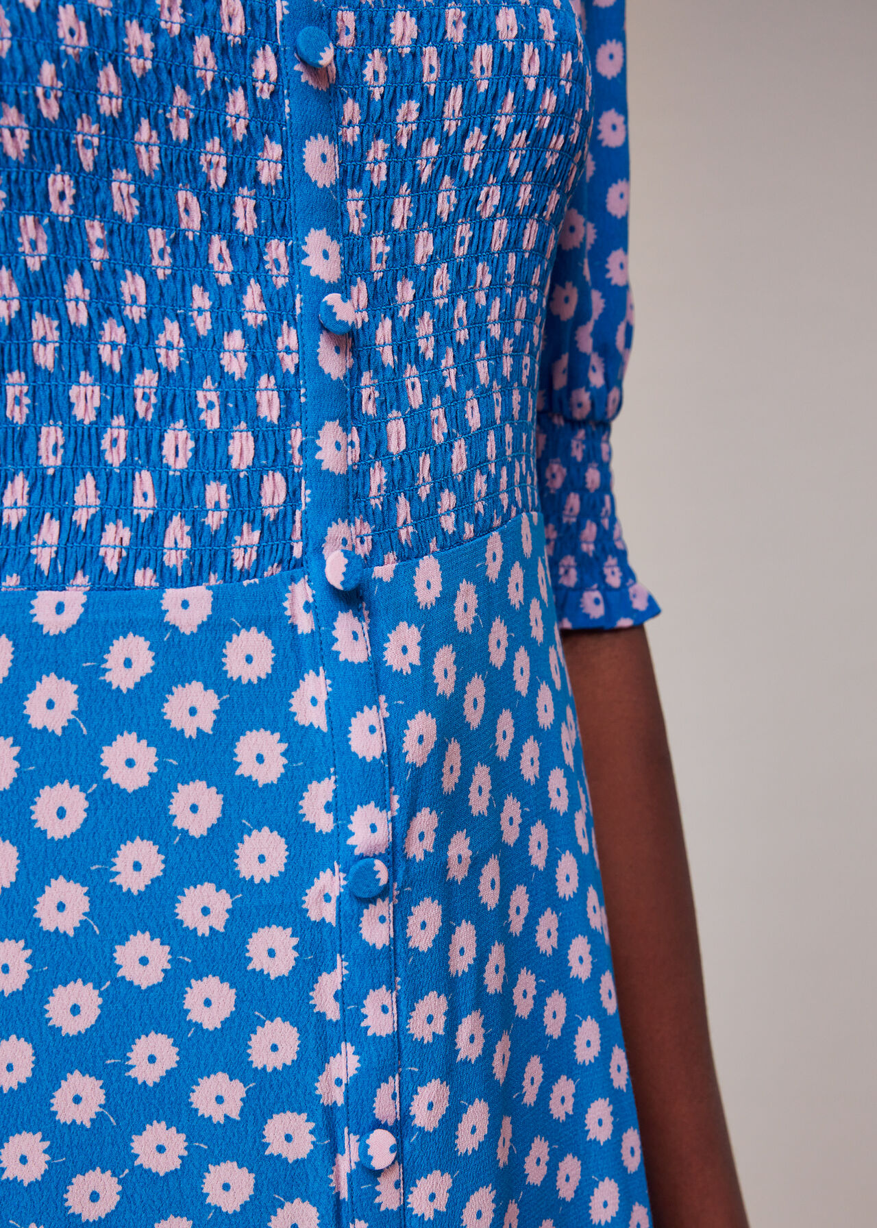 Floral Sunburst Shirred Dress