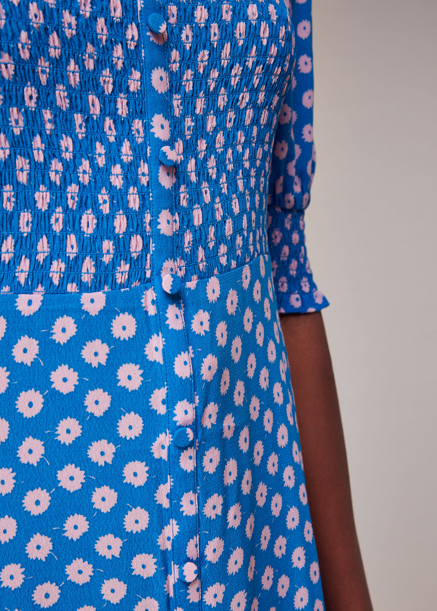 Blue/Multi Floral Sunburst Shirred Dress WHISTLES