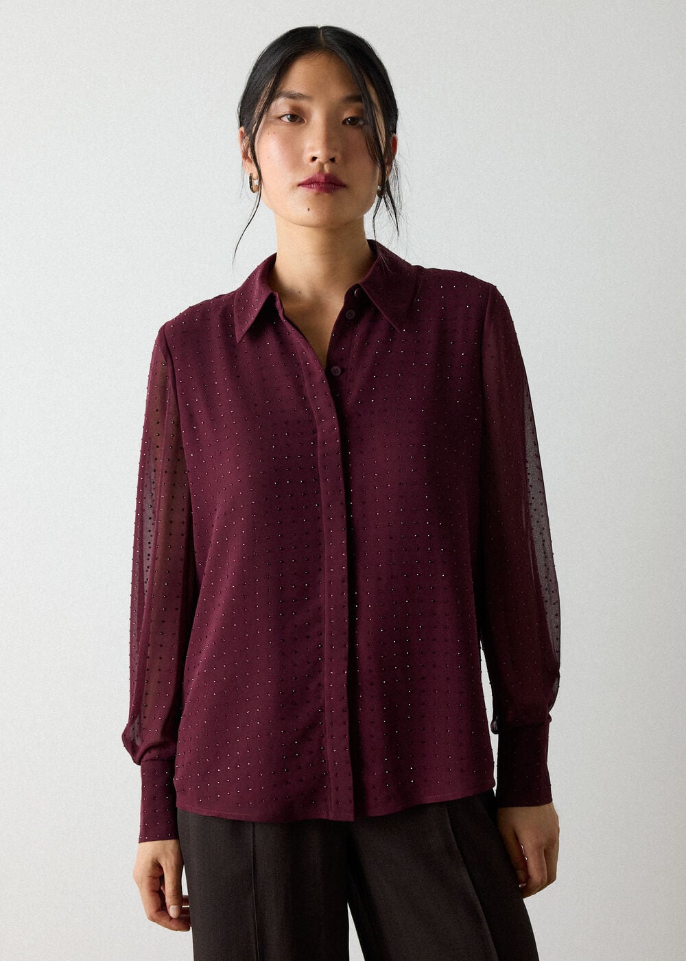 Burgundy Hot Fix Sheer Shirt