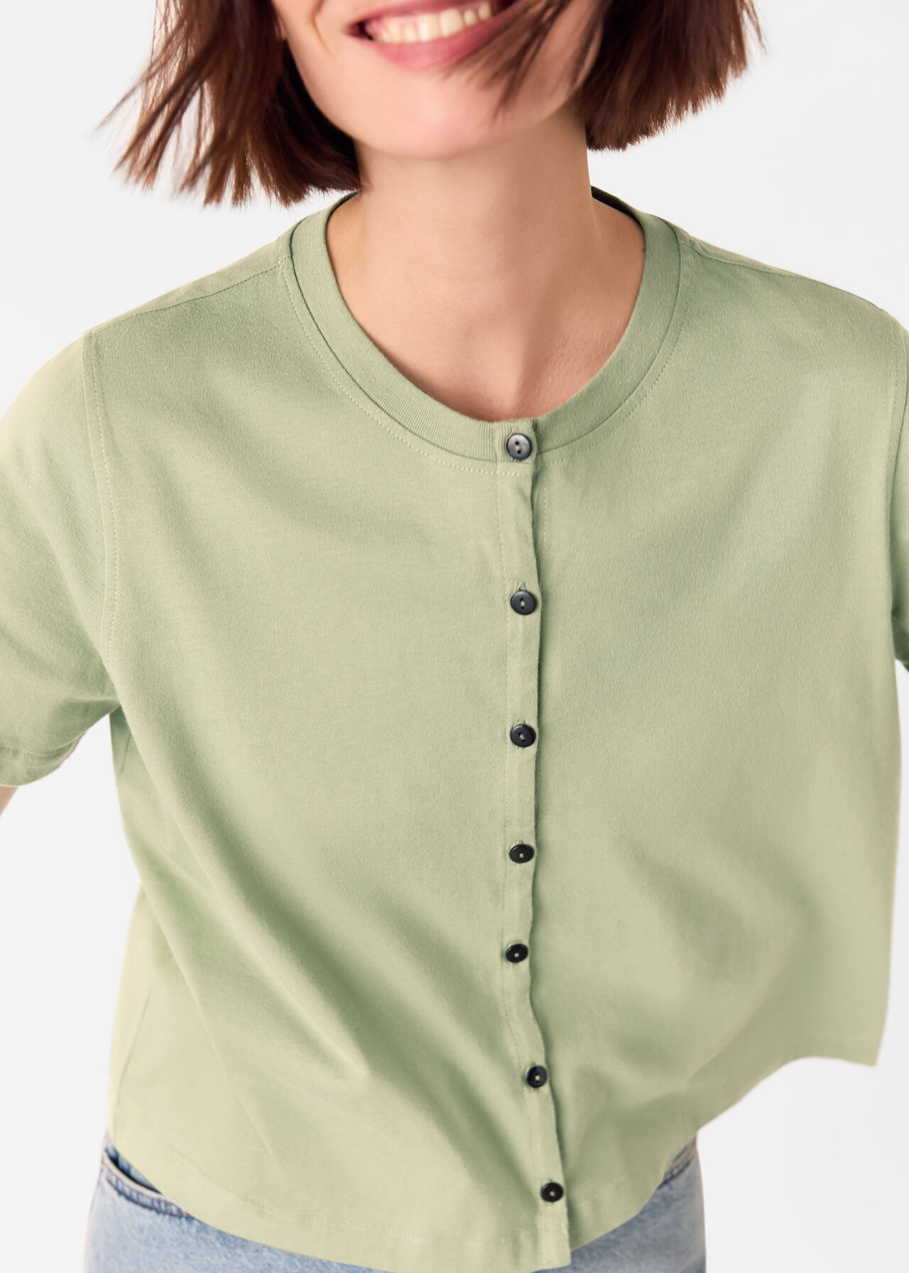 Round Neck Button Up Tee