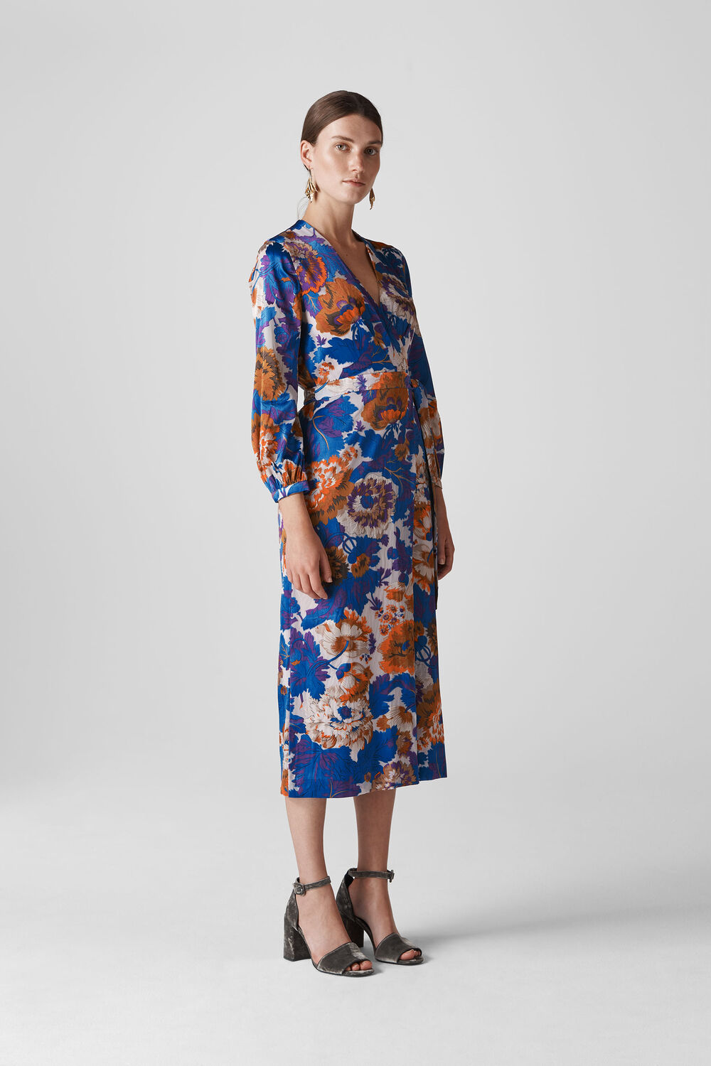 Autumn Bloom Devore Wrap Dress Multicolour
