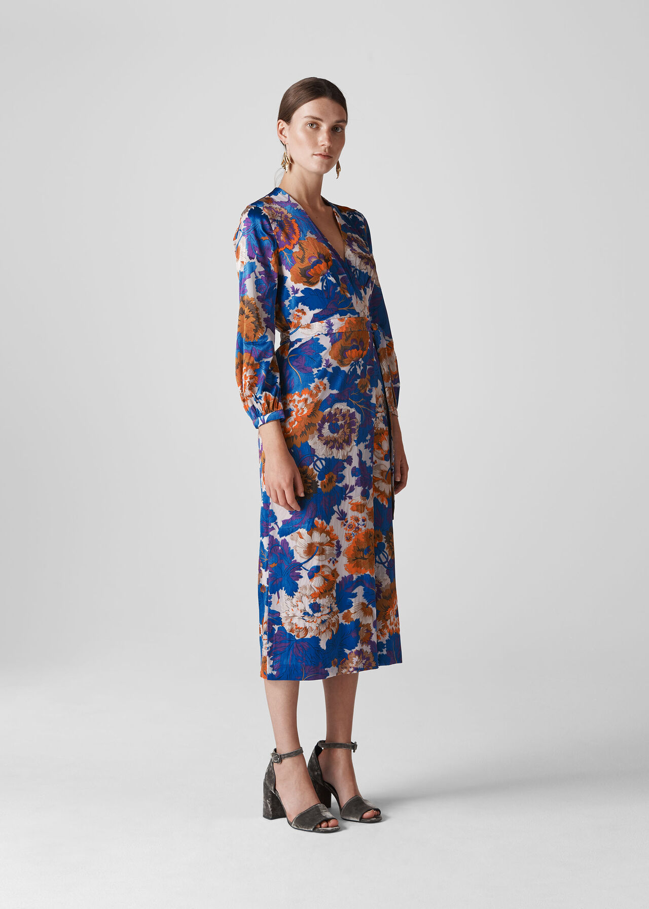 Autumn Bloom Devore Wrap Dress Multicolour