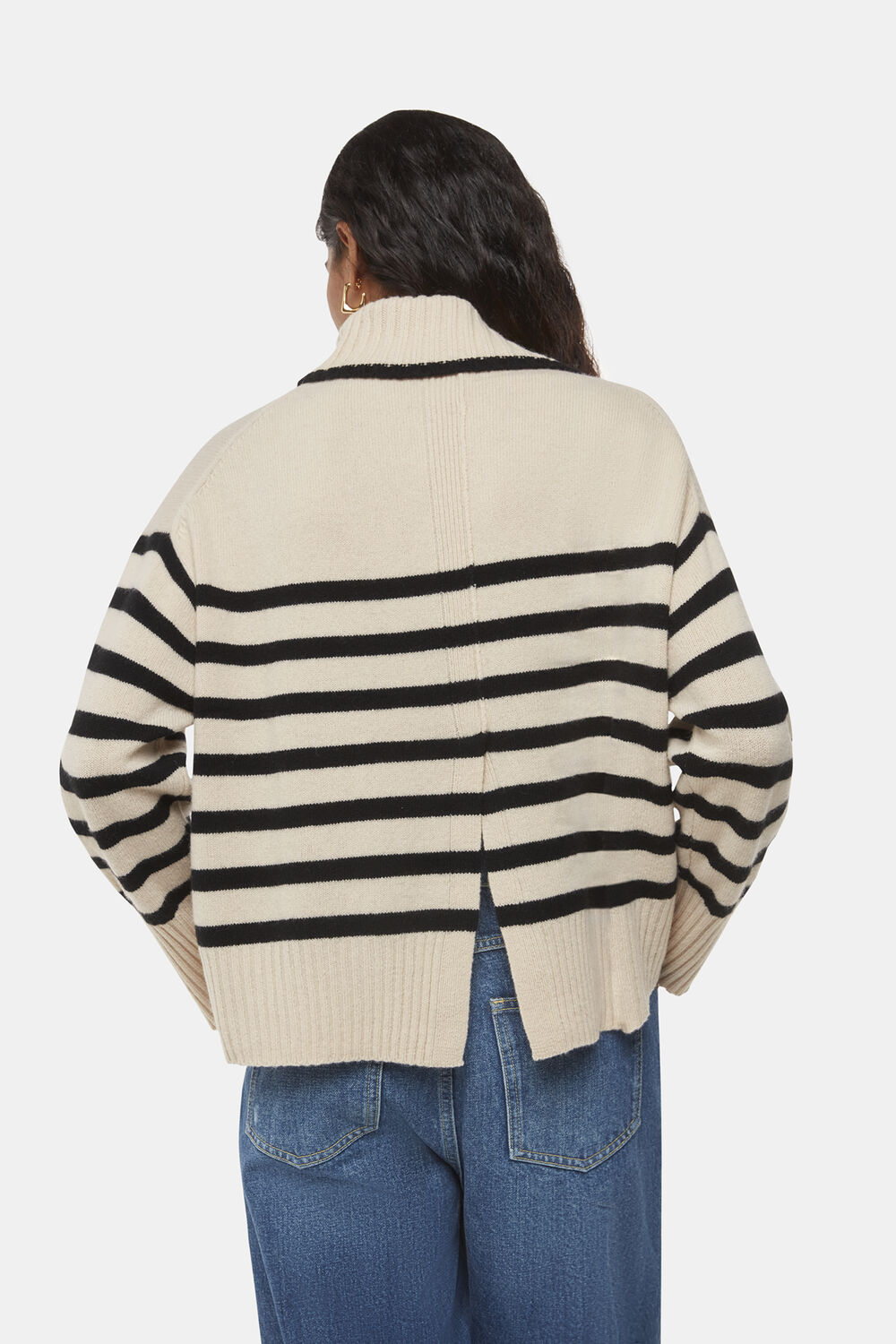 Ivory Petite Stripe Wool Roll Neck